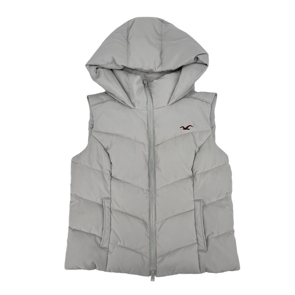 Hollister Gray Sleeveless Hooded Puffer Vest Size Medium Women’s - Picture 1 of 6